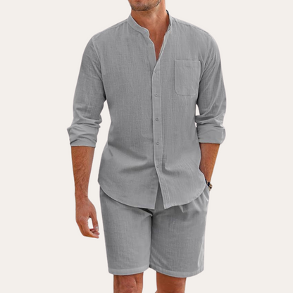 Ensemble d'été pour hommes – Chemise à manches longues et shorts pour la plage ou les activités en plein air
