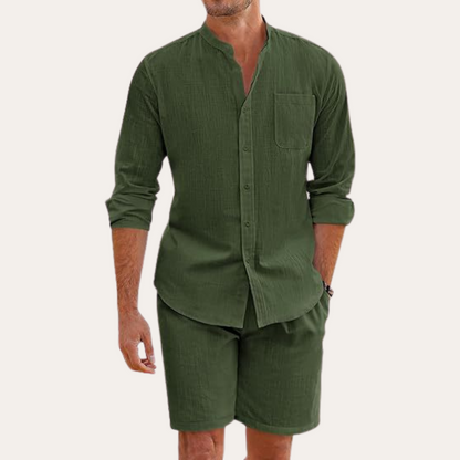 Ensemble d'été pour hommes – Chemise à manches longues et shorts pour la plage ou les activités en plein air
