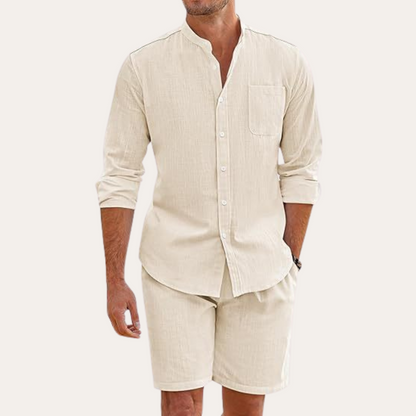 Ensemble d'été pour hommes – Chemise à manches longues et shorts pour la plage ou les activités en plein air