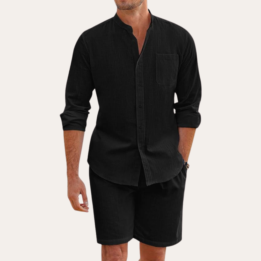 Ensemble d'été pour hommes – Chemise à manches longues et shorts pour la plage ou les activités en plein air