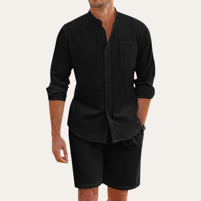 Ensemble d'été pour hommes – Chemise à manches longues et shorts pour la plage ou les activités en plein air