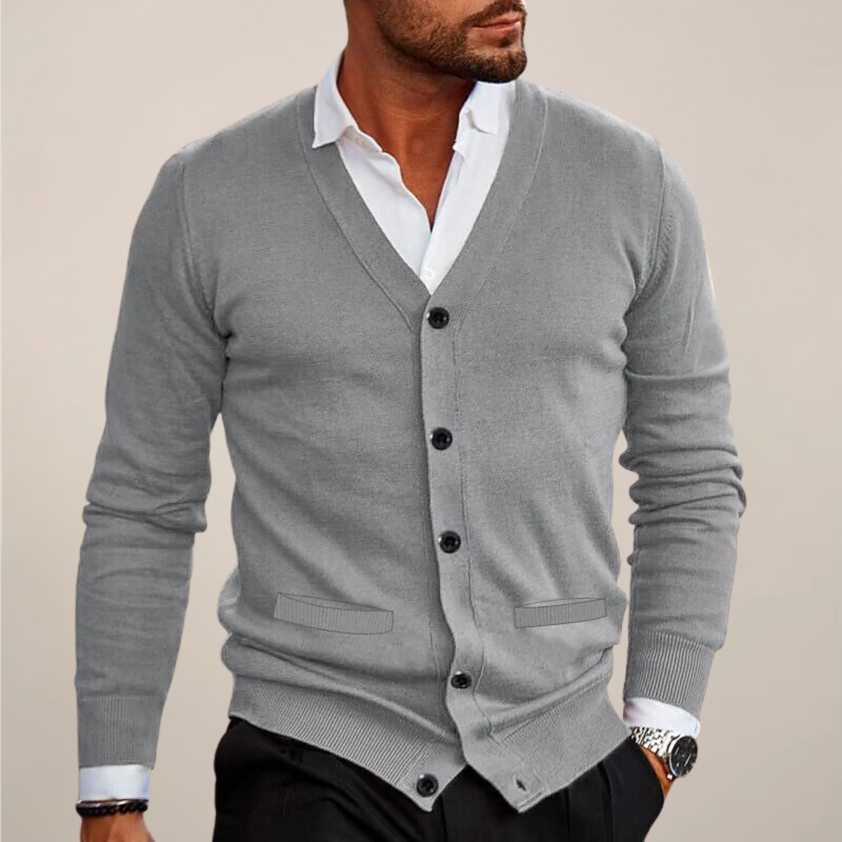 Cardigan à Boutons en V pour Hommes – Tricot Élégant pour le Travail et les Événements