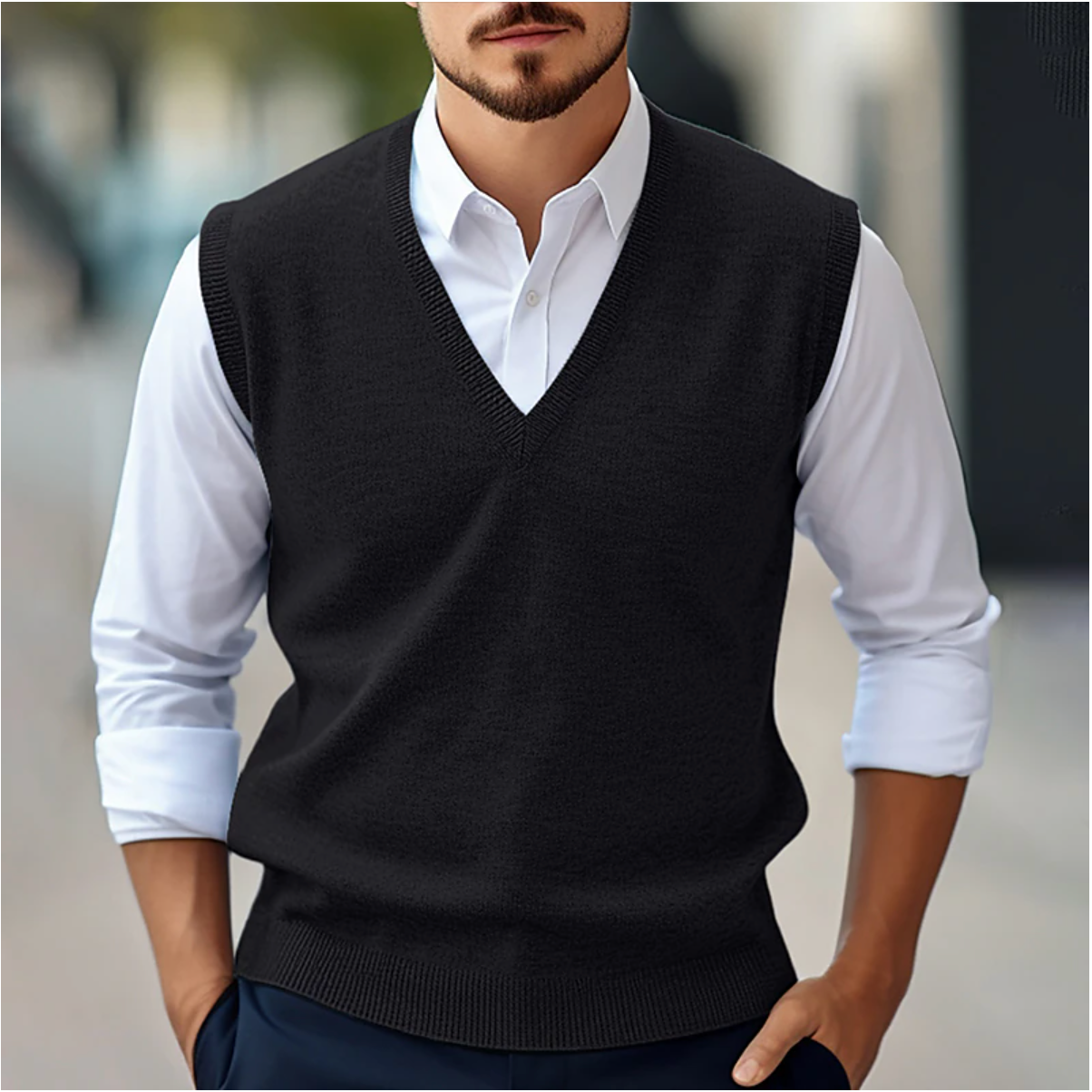 Pull sans manches en V pour hommes, adapté à toutes les occasions