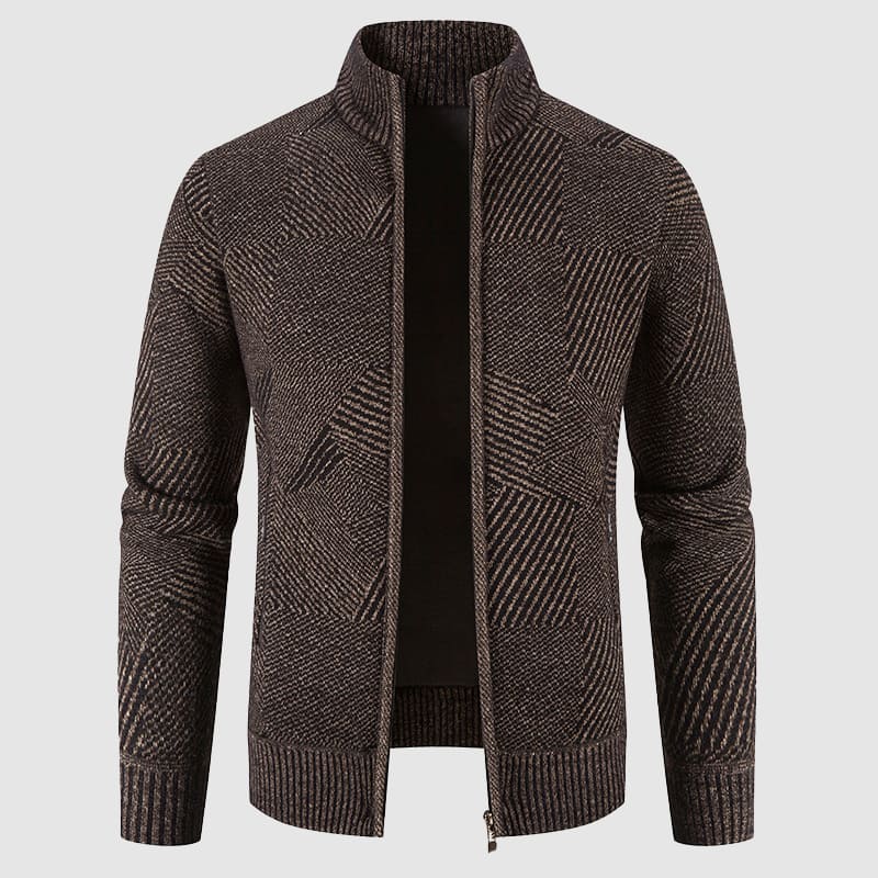 Cardigan zippé en tricot géométrique pour hommes - Style col montant pour une tenue smart casual