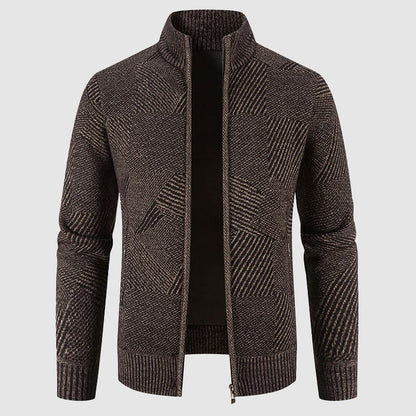 Cardigan zippé en tricot géométrique pour hommes - Style col montant pour une tenue smart casual