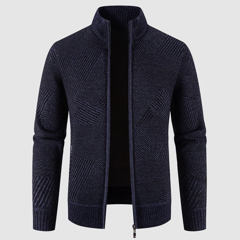 Cardigan zippé en tricot géométrique pour hommes - Style col montant pour une tenue smart casual