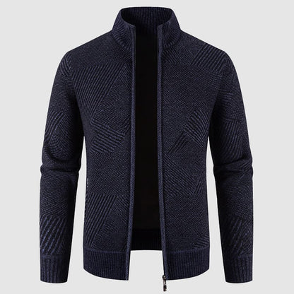 Cardigan zippé en tricot géométrique pour hommes - Style col montant pour une tenue smart casual