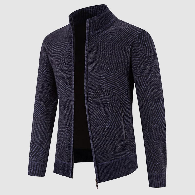 Cardigan zippé en tricot géométrique pour hommes - Style col montant pour une tenue smart casual
