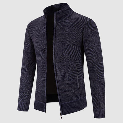 Cardigan zippé en tricot géométrique pour hommes - Style col montant pour une tenue smart casual
