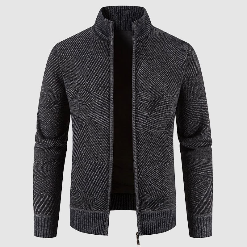 Cardigan zippé en tricot géométrique pour hommes - Style col montant pour une tenue smart casual