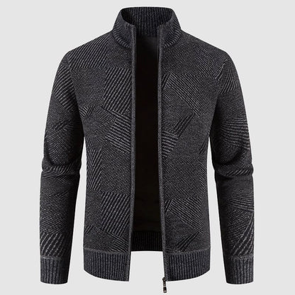 Cardigan zippé en tricot géométrique pour hommes - Style col montant pour une tenue smart casual