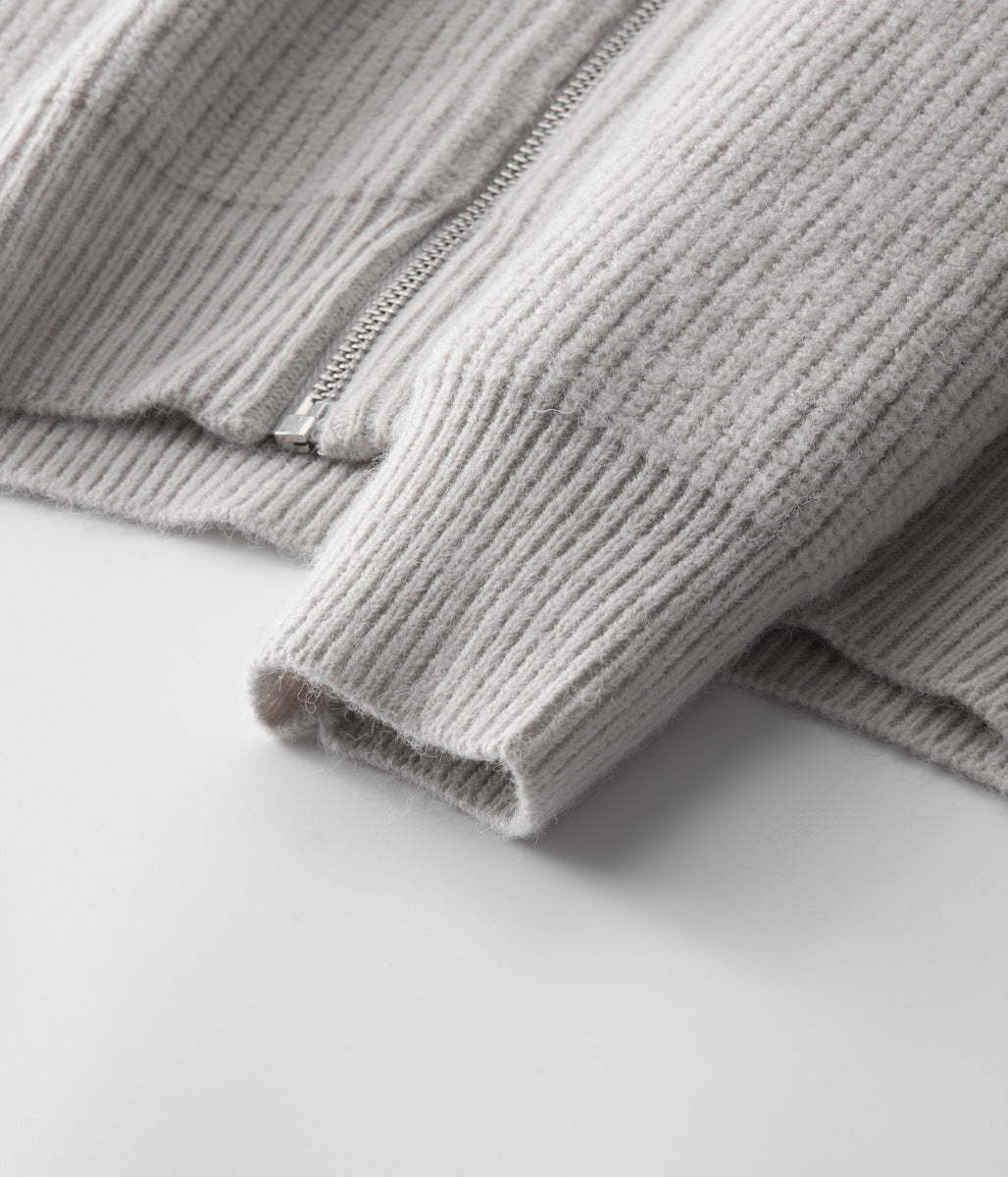 Pull zippé à col montant côtelé pour homme - Idéal pour les superpositions