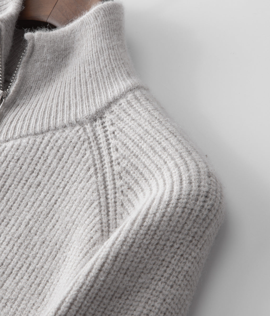 Pull zippé à col montant côtelé pour homme - Idéal pour les superpositions