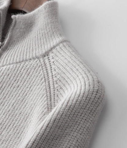 Pull zippé à col montant côtelé pour homme - Idéal pour les superpositions