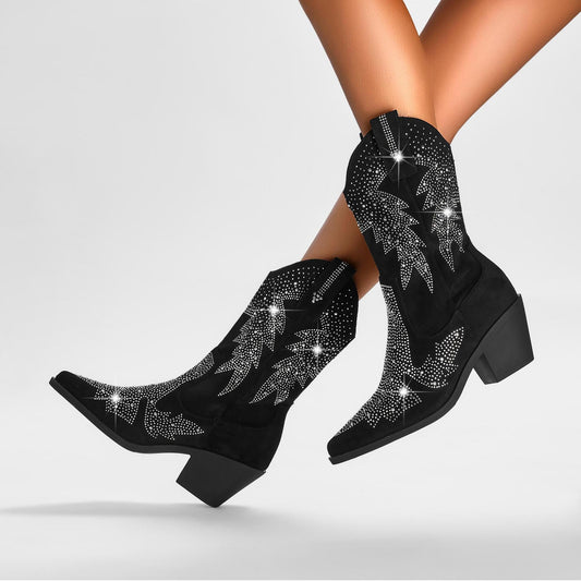 Bottes Western Tendance pour Femmes avec Détails en Strass