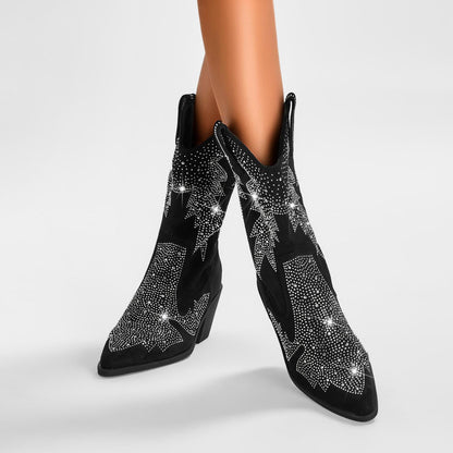 Bottes Western Tendance pour Femmes avec Détails en Strass