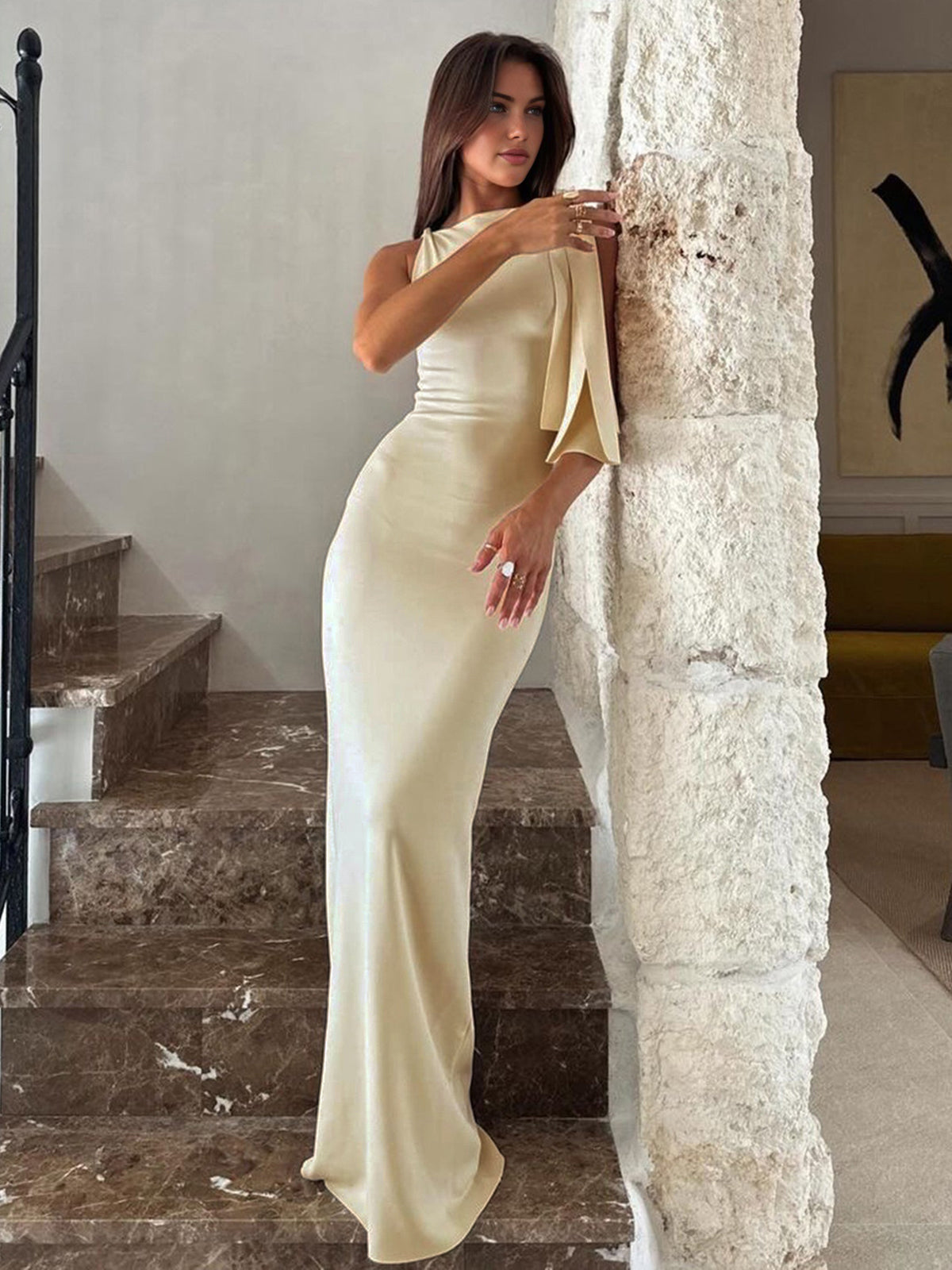 Robe Maxi Chic Blanc Cassé avec Nœud pour Toutes les Occasions