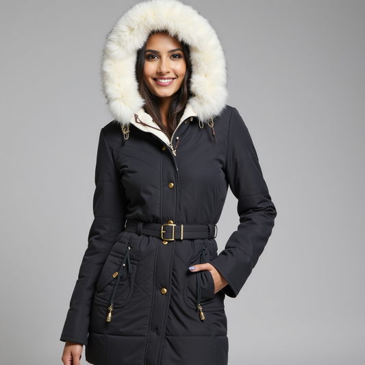 Parka d'Hiver Chic pour Femmes avec Capuche en Fourrure Synthétique
