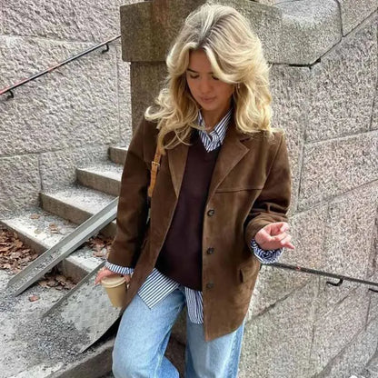 Blazer en Suède Vintage Chic pour Occasions Élégantes