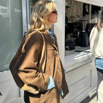 Blazer en Suède Vintage Chic pour Occasions Élégantes