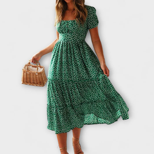 Robe Maxi à Manches Bouffantes Chic à Fleurs pour Événements