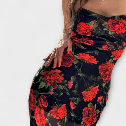 Robe à Bretelles Spaghetti à Imprimé Floral pour les Fêtes