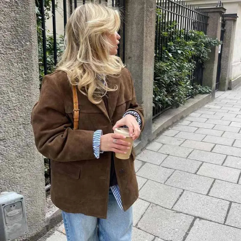 Blazer en Suède Vintage Chic pour Occasions Élégantes