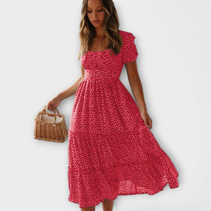 Robe Maxi à Manches Bouffantes Chic à Fleurs pour Événements