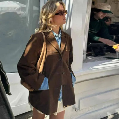 Blazer en Suède Vintage Chic pour Occasions Élégantes