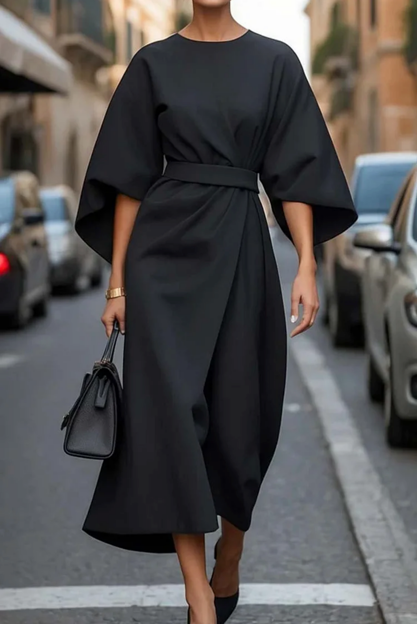 Robe Chic à Manches Lanternes avec Ceinture pour Toutes les Occasions