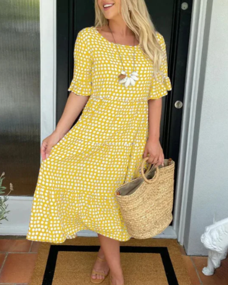 Robe Midi à Manches Courtes Zora Sable pour Toutes les Occasions