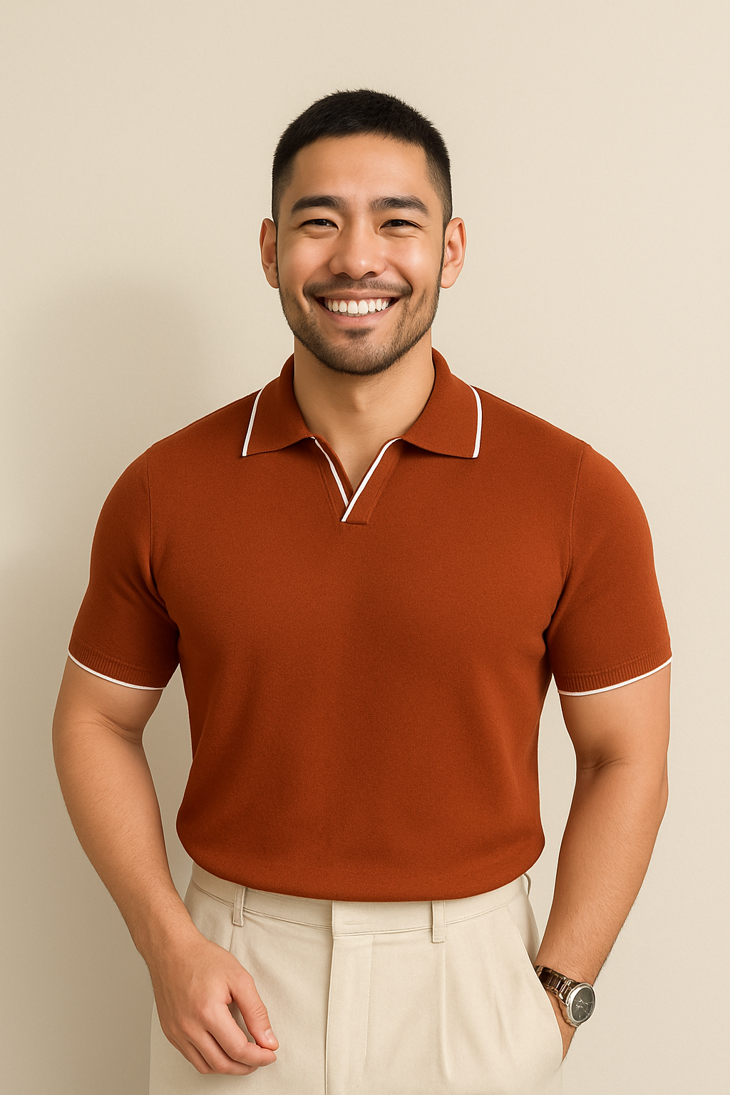 Polo Tricoté Élégant avec Détails en Contraste pour Chaque Occasion