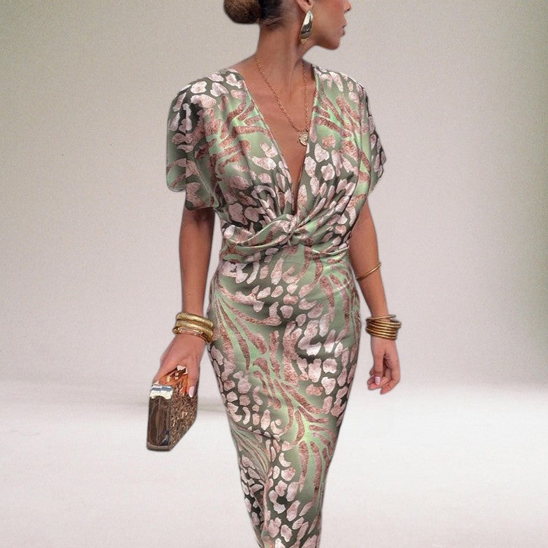 Robe Maxi à Col V Tordu pour Événements Spéciaux