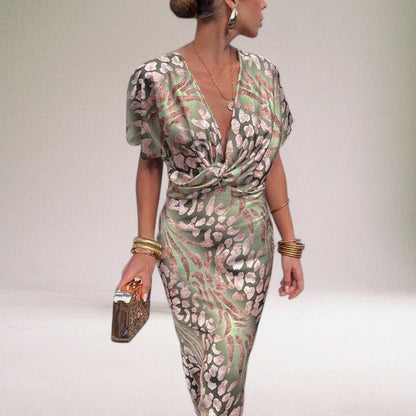 Robe Maxi à Col V Tordu pour Événements Spéciaux