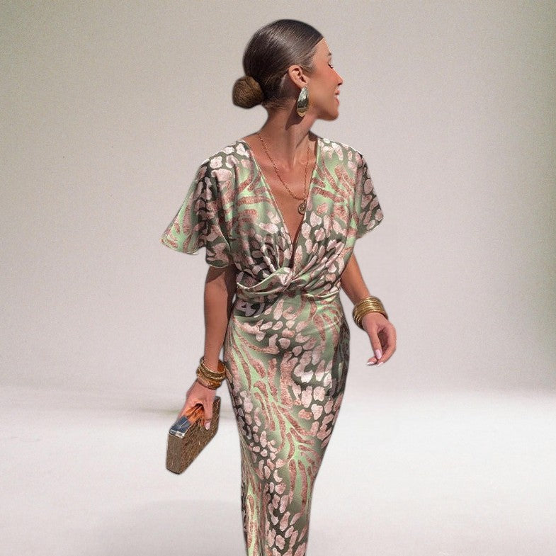 Robe Maxi à Col V Tordu pour Événements Spéciaux