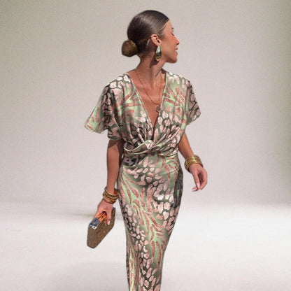 Robe Maxi à Col V Tordu pour Événements Spéciaux