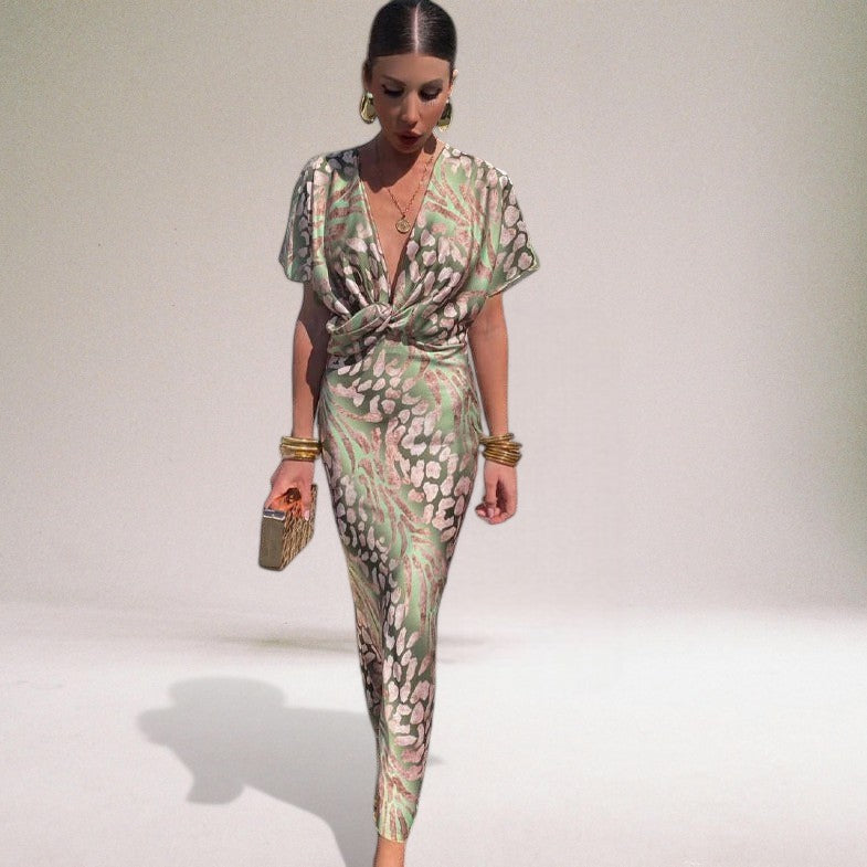 Robe Maxi à Col V Tordu pour Événements Spéciaux