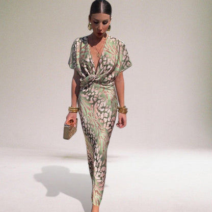 Robe Maxi à Col V Tordu pour Événements Spéciaux