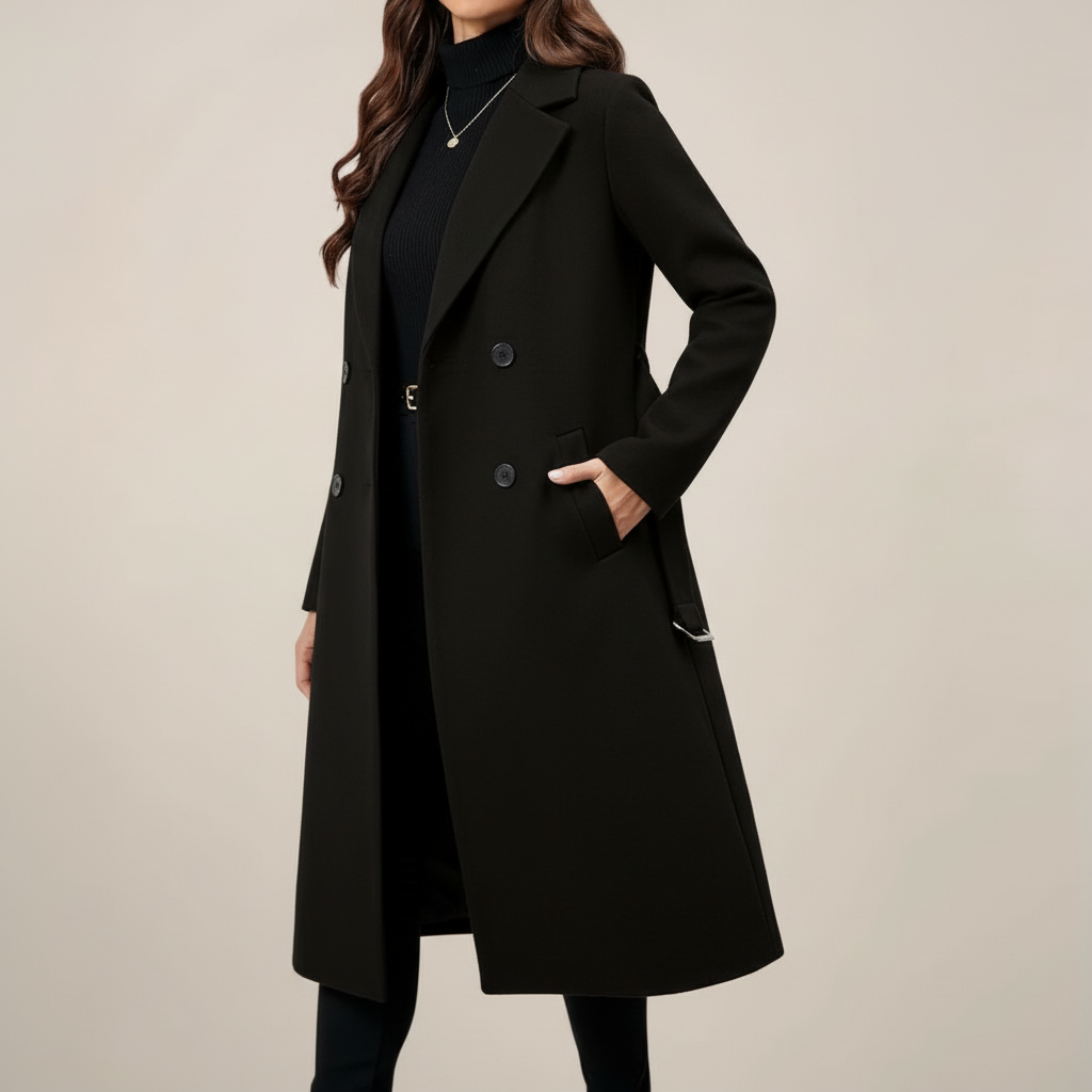 Manteau Long Femme Chic à Double Boutonnage - Design Élégant avec Ceinture pour l'Automne et l'Hiver