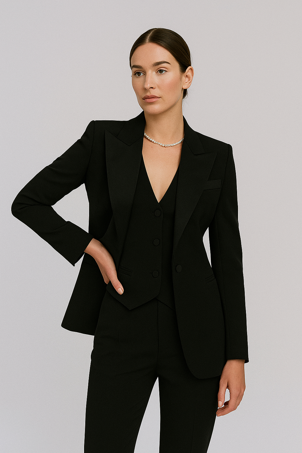Ensemble de Costume Chic pour Femmes en 3 Pièces – Blazer Élégant, Gilet et Pantalons Slim pour Toutes les Occasions