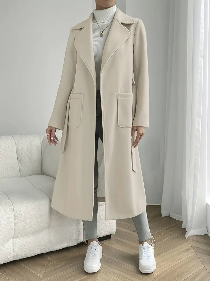 Manteau Long Ceinturé Chic pour Femmes – Col Élégant pour l'Automne et l'Hiver