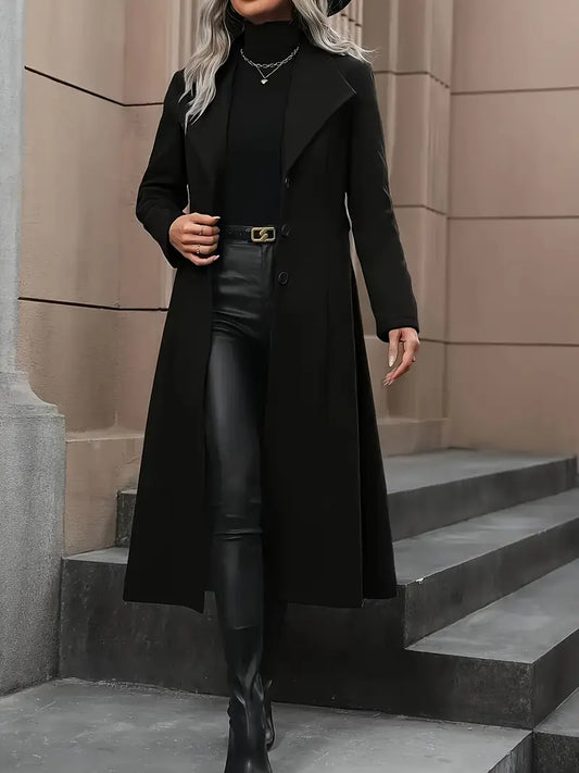 Manteau Trench Long Noir Chic Ceinturé pour l'Automne et l'Hiver