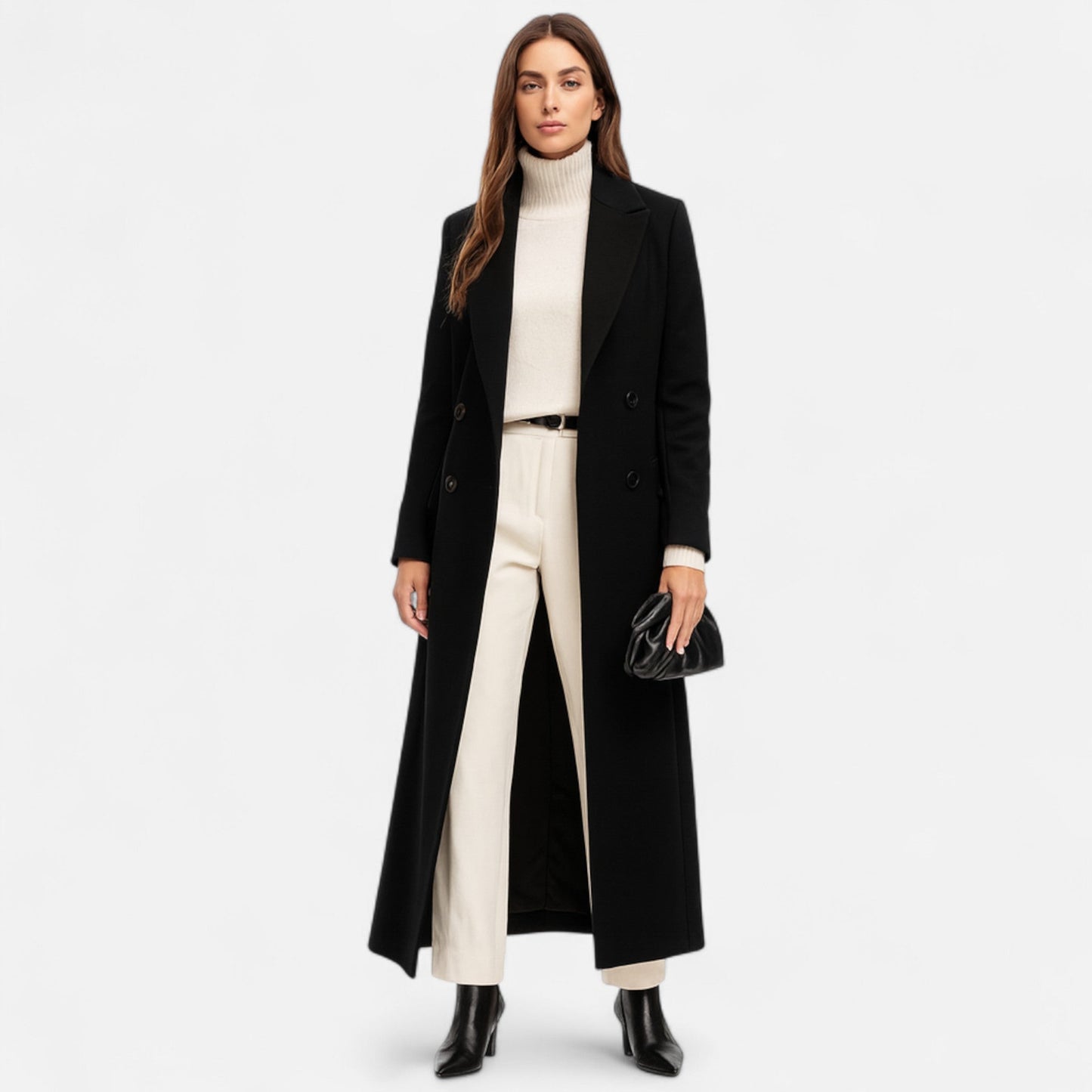 Manteau Maxi Noir pour Femme – Vêtement d'Extérieur Long et Chic pour un Port Toute l'Année
