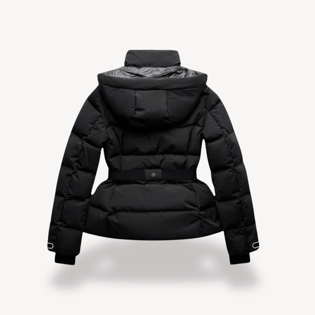 Veste Puffer Noire Isolée pour Femmes avec Ceinture - Idéale pour le Plein Air