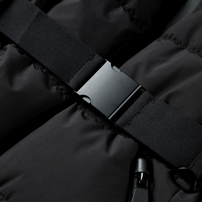 Veste Puffer Noire Isolée pour Femmes avec Ceinture - Idéale pour le Plein Air