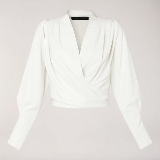 Blouse Chic à Col V avec Manches Bouffantes pour Occasions Élégantes