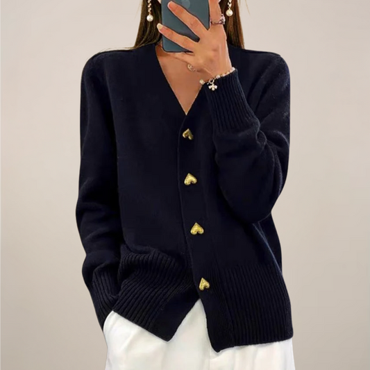 Cardigan Chic pour Femmes avec Détails de Boutons en Forme de Cœur