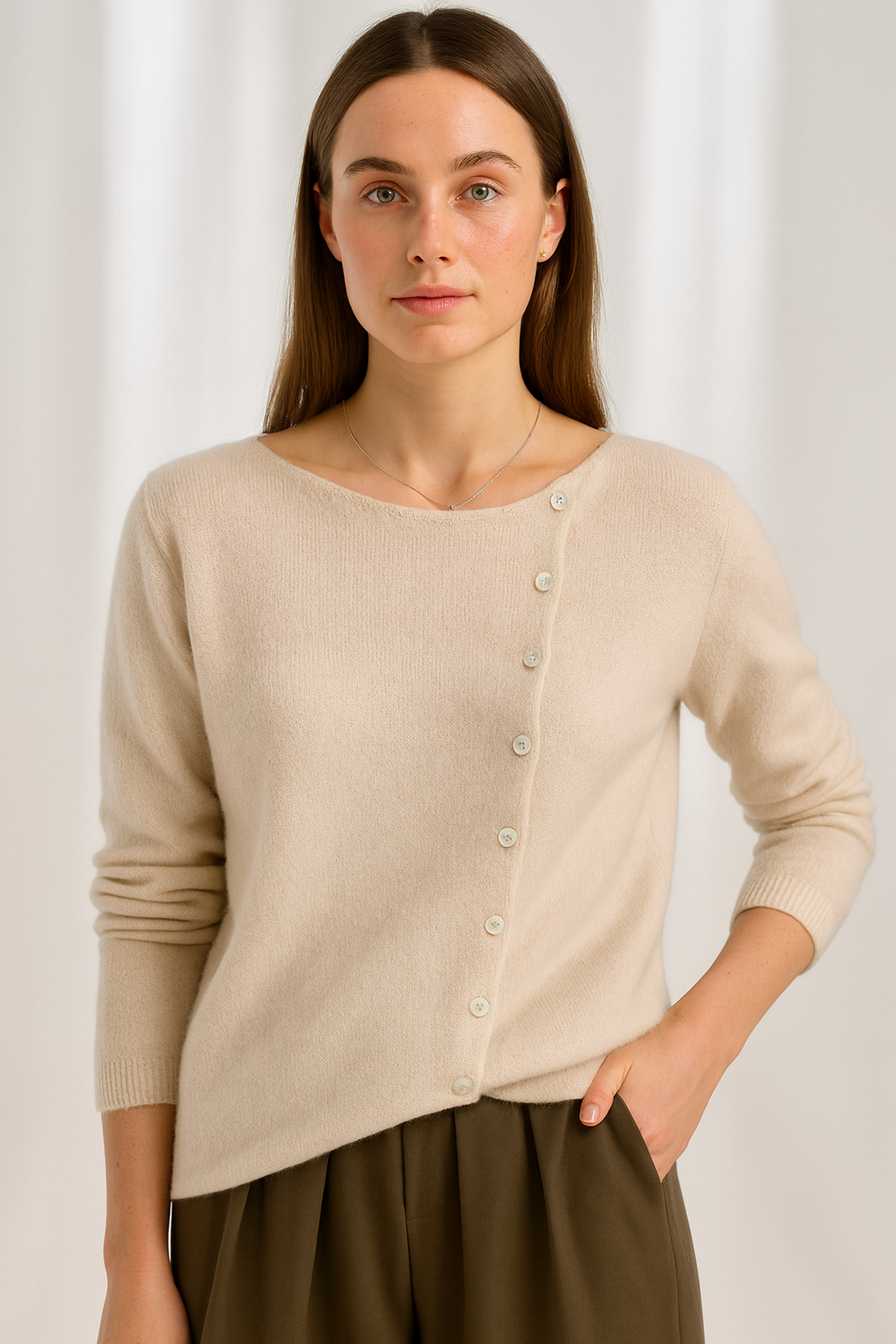 Cardigan à Col V Asymétrique pour Femmes