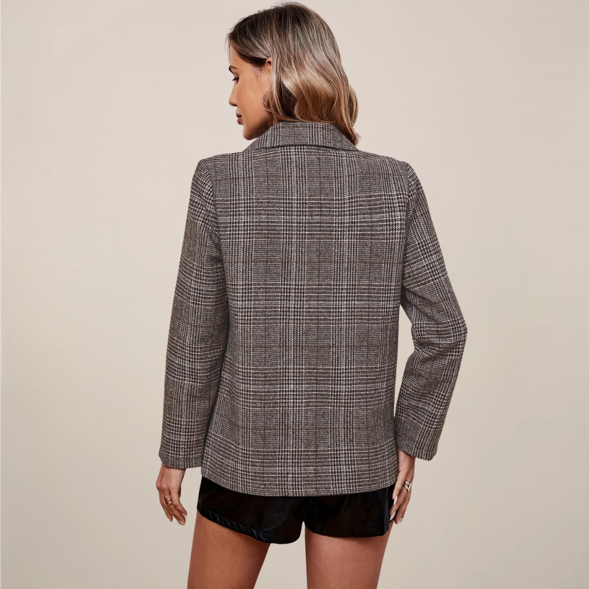Blazer à carreaux chic pour femmes pour le travail et les événements