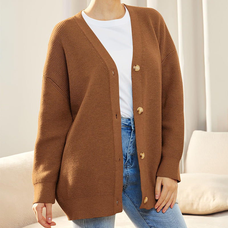 Cardigan Tricoté Oversize Confortable pour Femmes - Design à Col en V